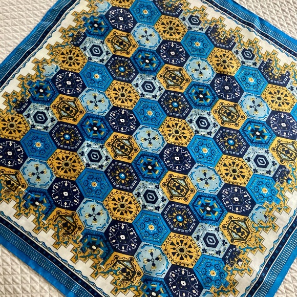 Vintage Silk Scarf, blue and yellow, 1980s - Picture 2 of 10